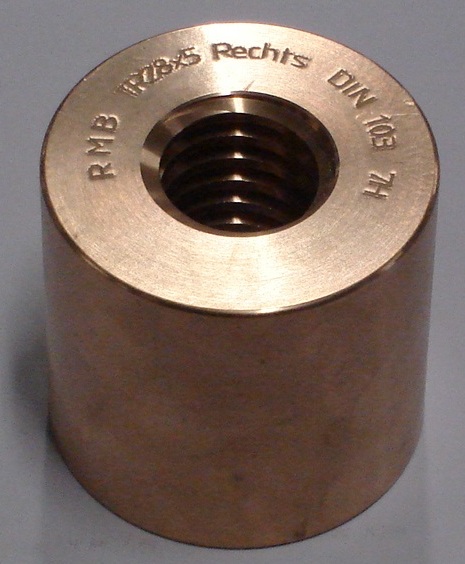 Round flange nut with trapezoidal thread Tr 12 x 6 P3 double-thread right hand material red brass 